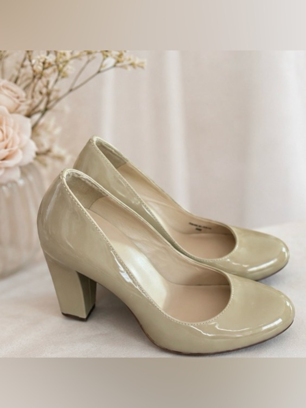 kate spade Patent Round-Toe Pumps in Light Beige